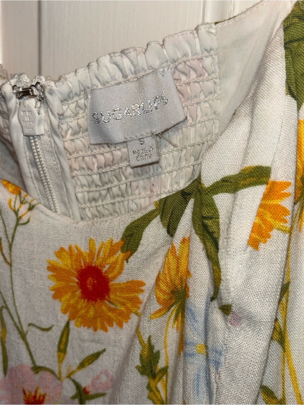 Sugarlips Floral Puff Sleeve Midi Dress Cottagecore Lined Smocked Size Small - Picture 3 of 15